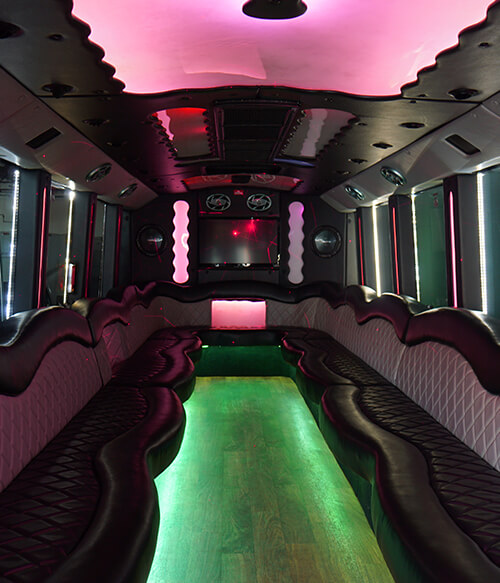 disco amenities on a party bus lounge