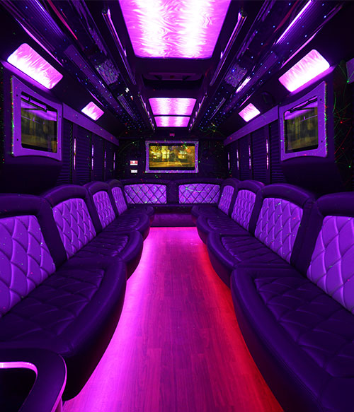luxurious party bus iew with laser lights
