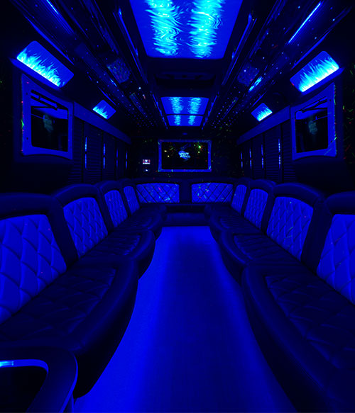 vibrant interior of a party bus sacramento