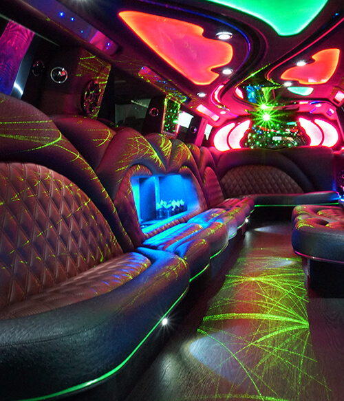 wraparound couches in a limousine