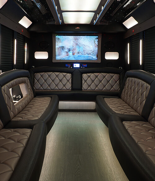 disco ceiling and wooden floor on a party bus