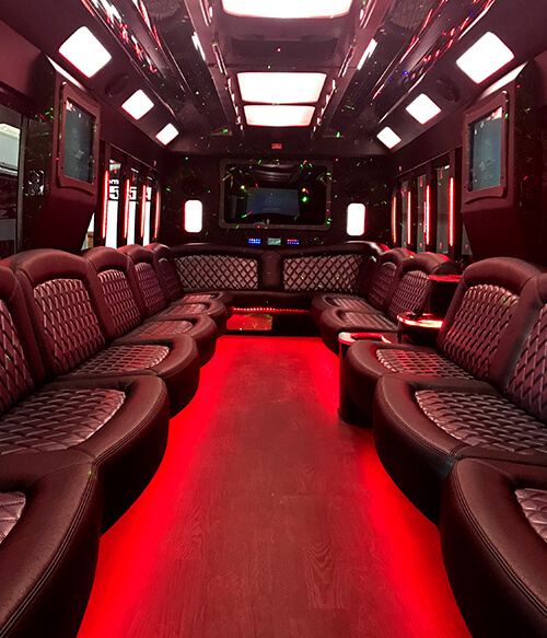 neon lounge of our party bus rentals